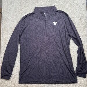 Bad Birdie Quarter Zip Golf Pullover Mens XL Grey Black Topo Print Long Sleeve